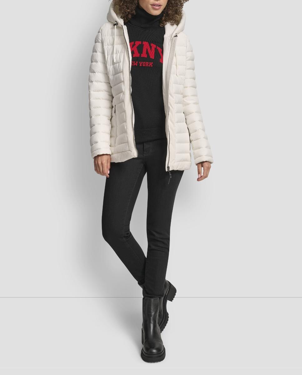 Blusão Acolchoado Curto com Fecho de Correr Bege-4