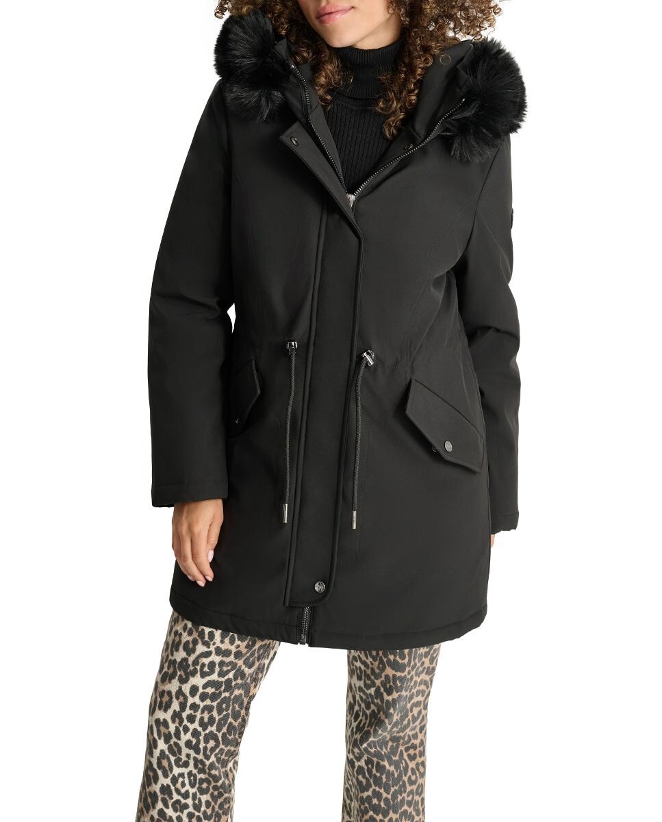 Sobretudo Tipo Parka com Fecho de Correr Preto-1