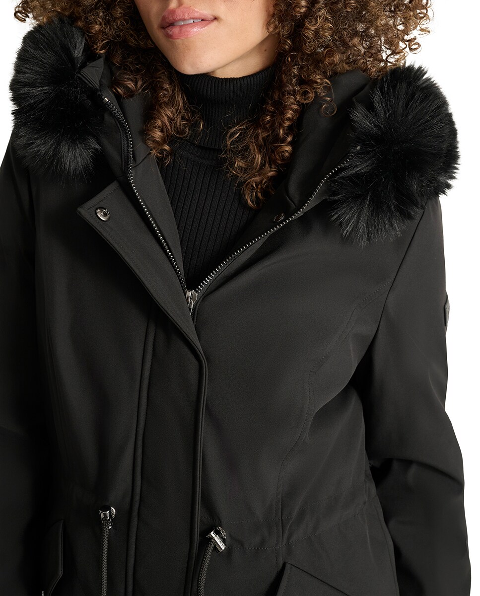 Sobretudo Tipo Parka com Fecho de Correr Preto-6