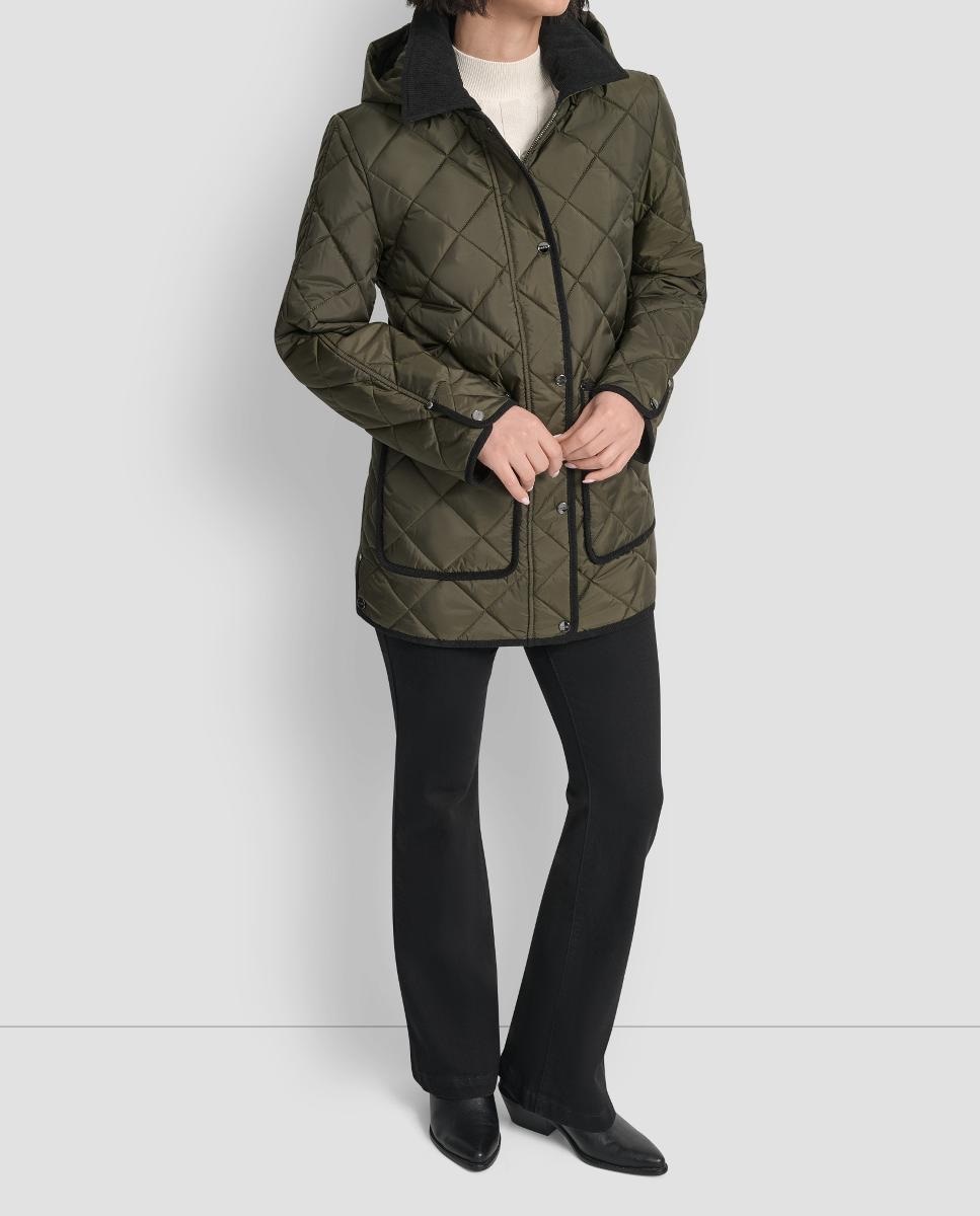 Casaco Acolchoado com Gola de Bombazina Verde-militar-3