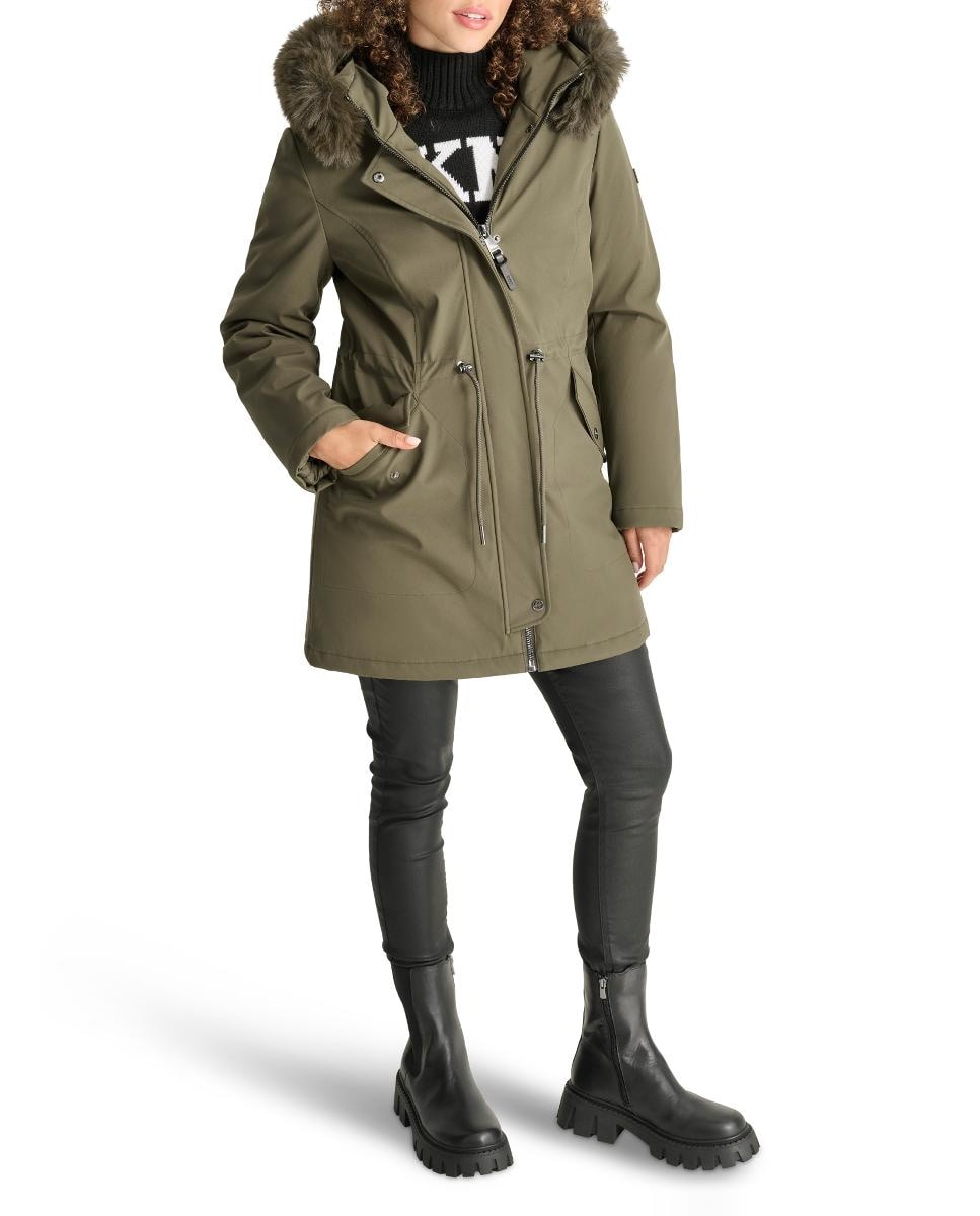 Sobretudo Tipo Parka com Fecho de Correr Verde-militar-3