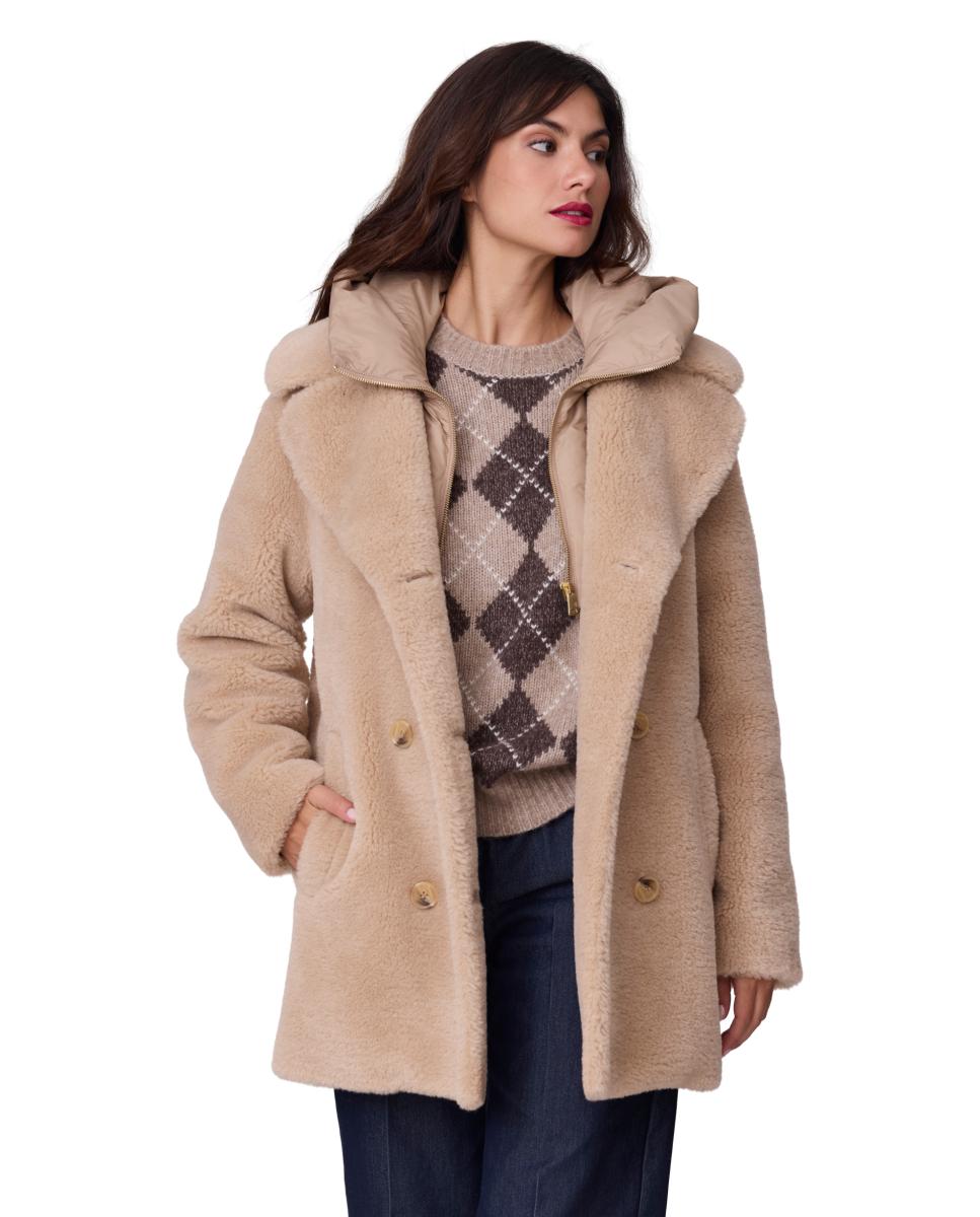 Chaquetón cruzado con pecherin desmontable de mujer - Buccino - Beige Beige-2