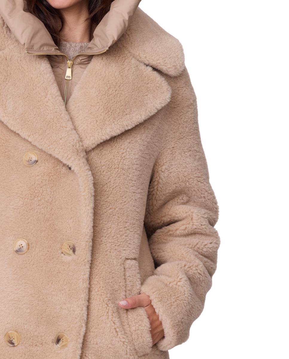 Chaquetón cruzado con pecherin desmontable de mujer - Buccino - Beige Beige-4
