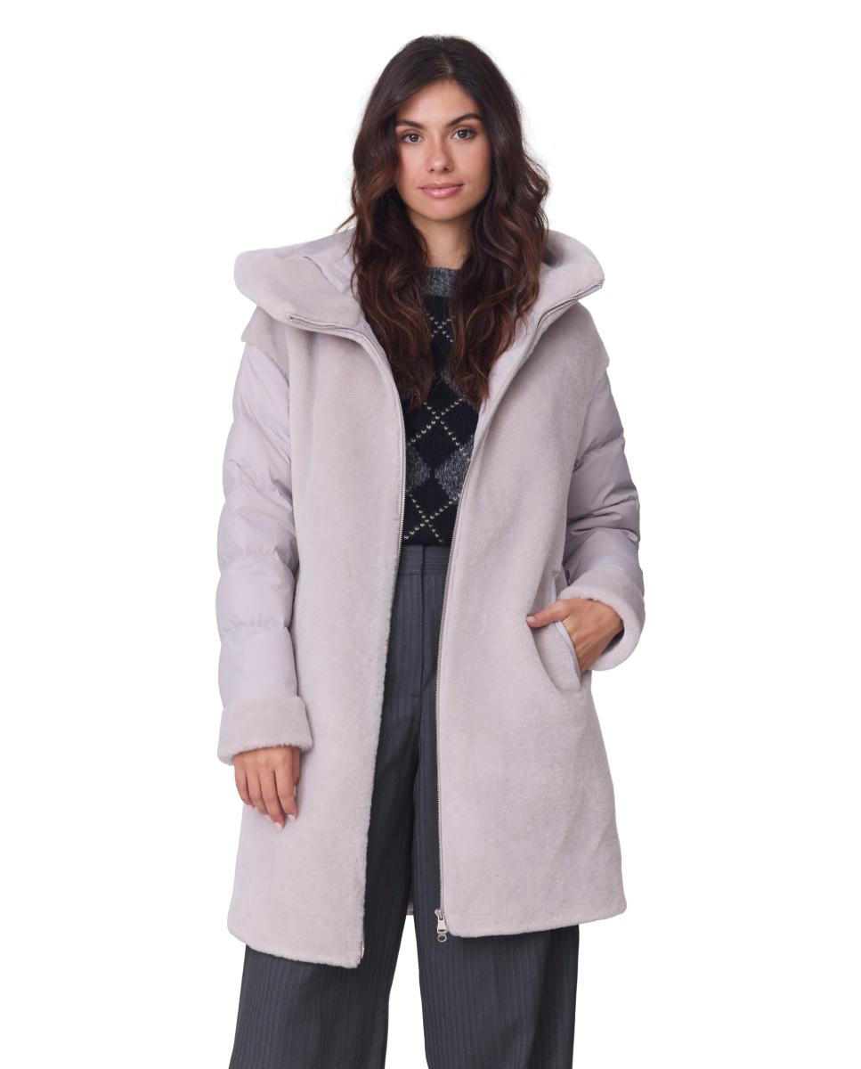 Plumifero largo con capucha fija de mujer - Buccino - Gris claro Gris claro-2