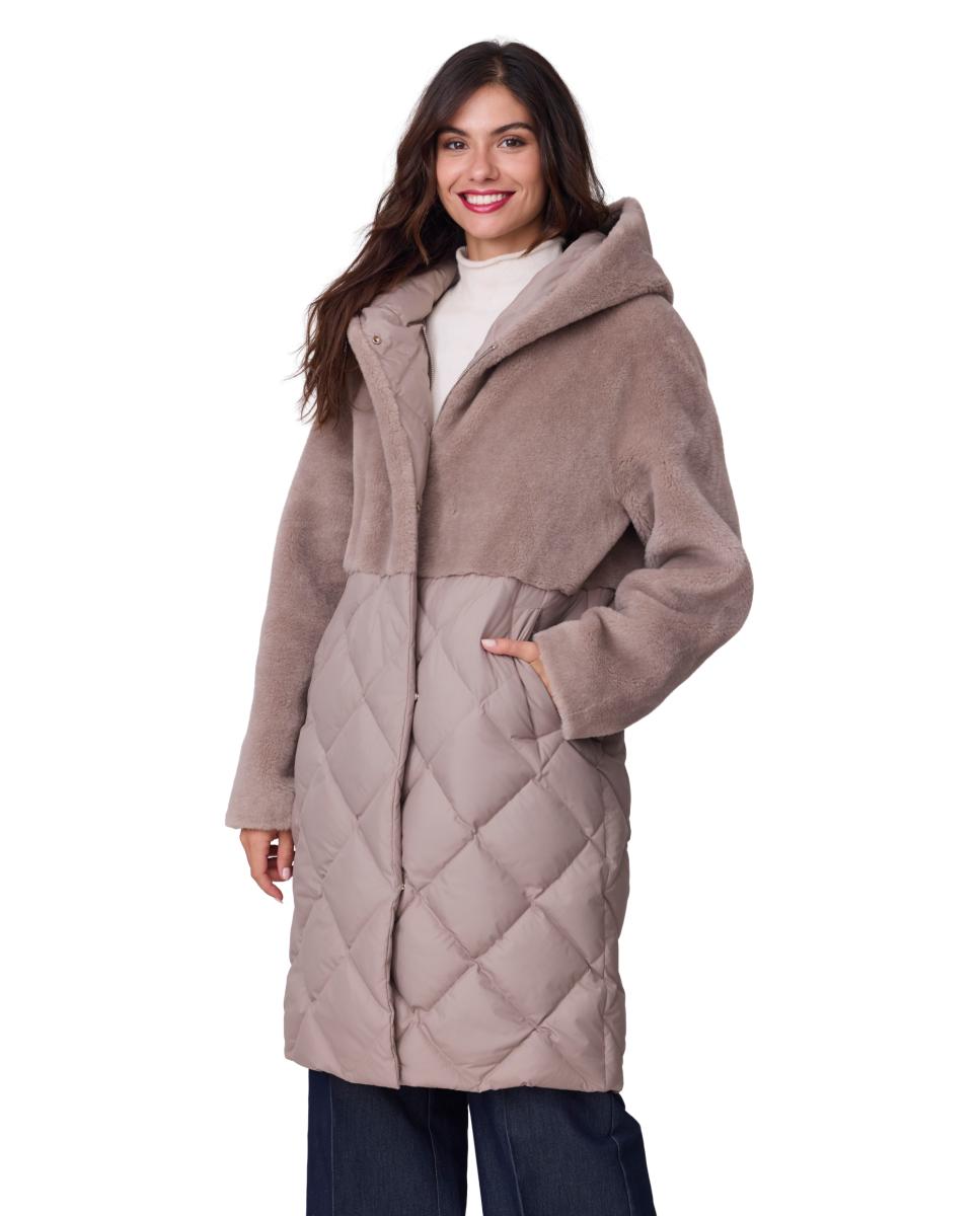 Plumifero acolchadocon capucha fija de mujer - Buccino - Marrón claro Marrón claro-2