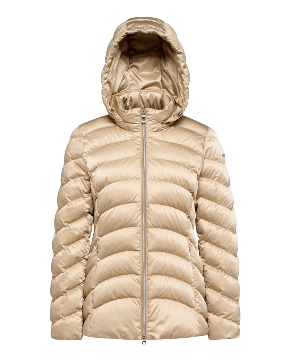 Imagen 1 de Chaqueta corta de señora con tejido satinado y capucha desmontable Beige
