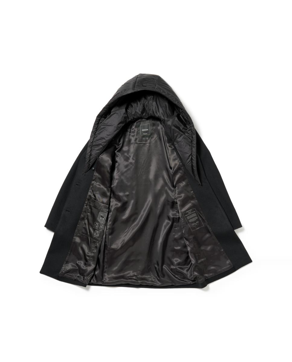 Sobretudo com Gola de Lapela e Capuz Desmontável Preto-7