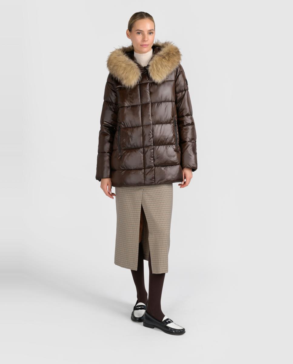 Imagen 1 de Parka lisa de mujer de plumas Verde militar