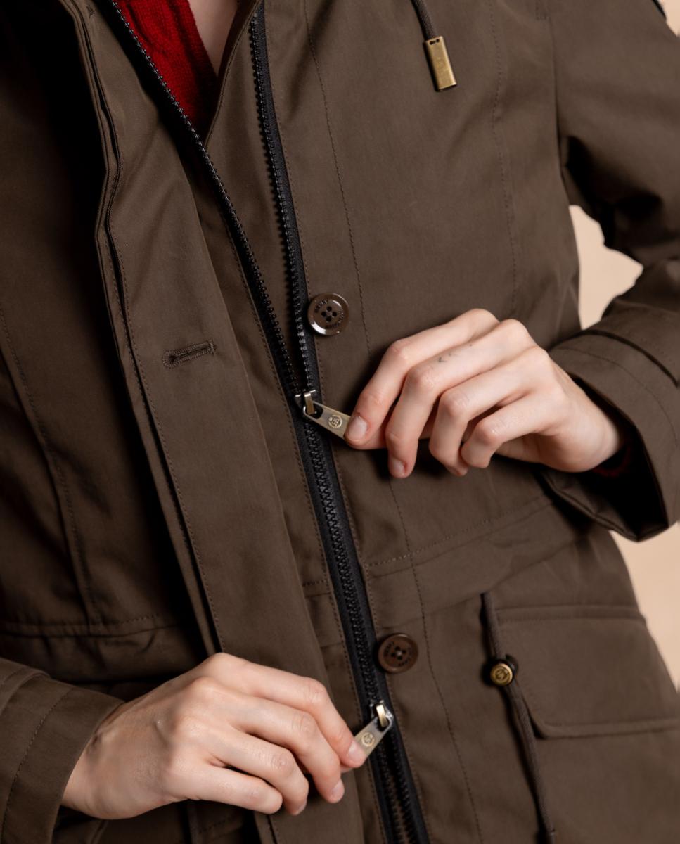 Parka com Capuz Fixo e Cordão Ajustável Caqui-4