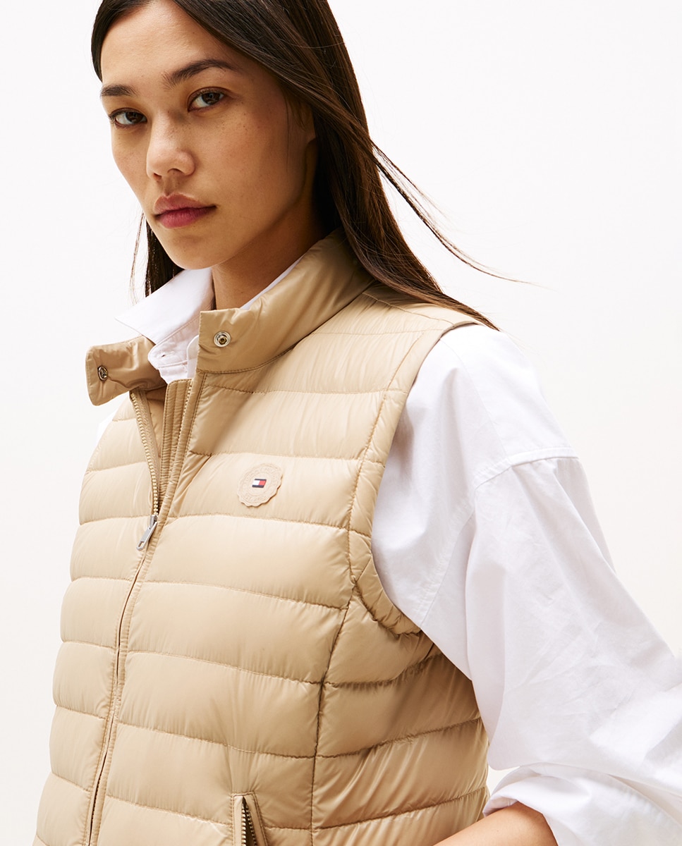 Colete Acolchoado com Fecho de Correr Bege-2