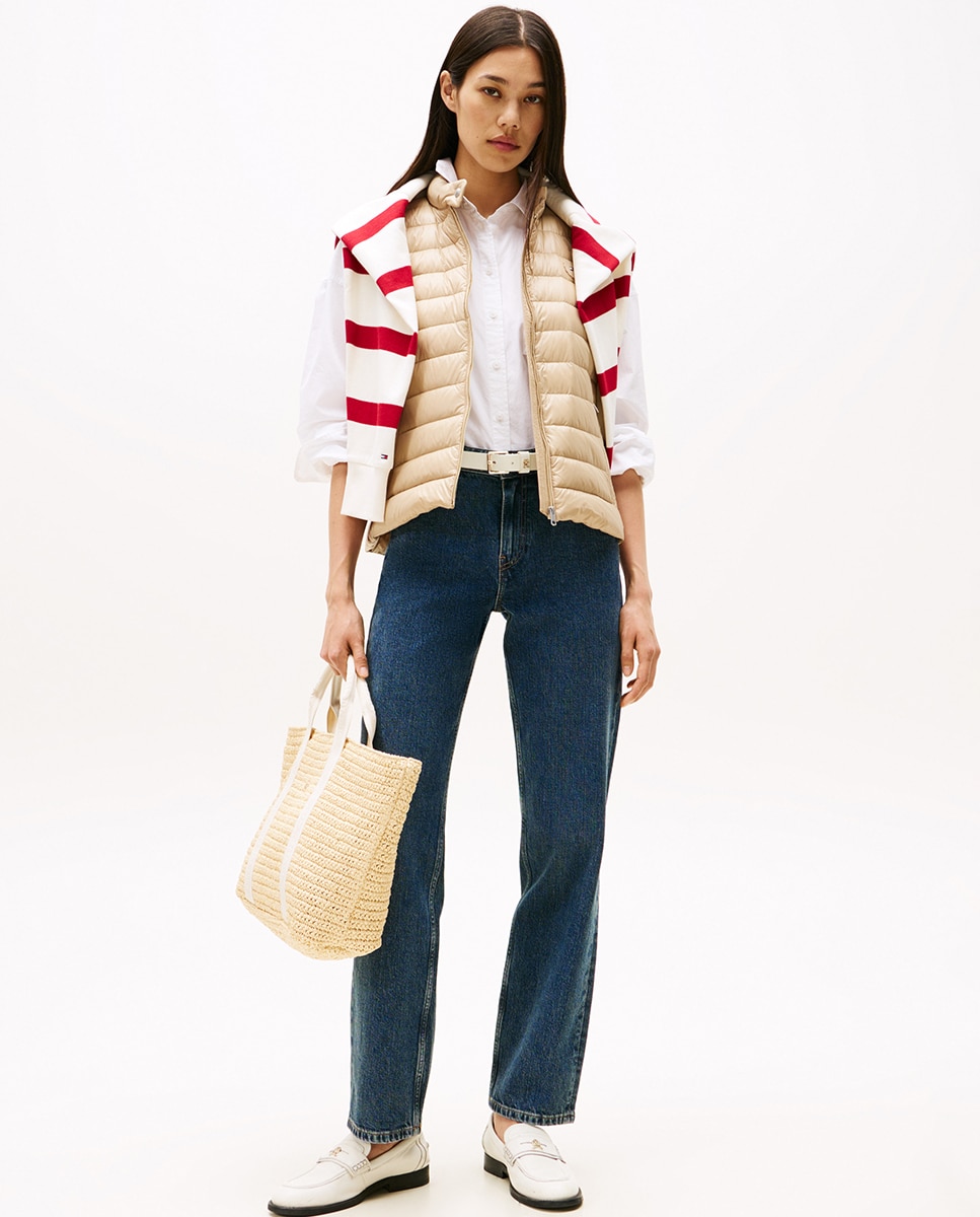 Colete Acolchoado com Fecho de Correr Bege-3