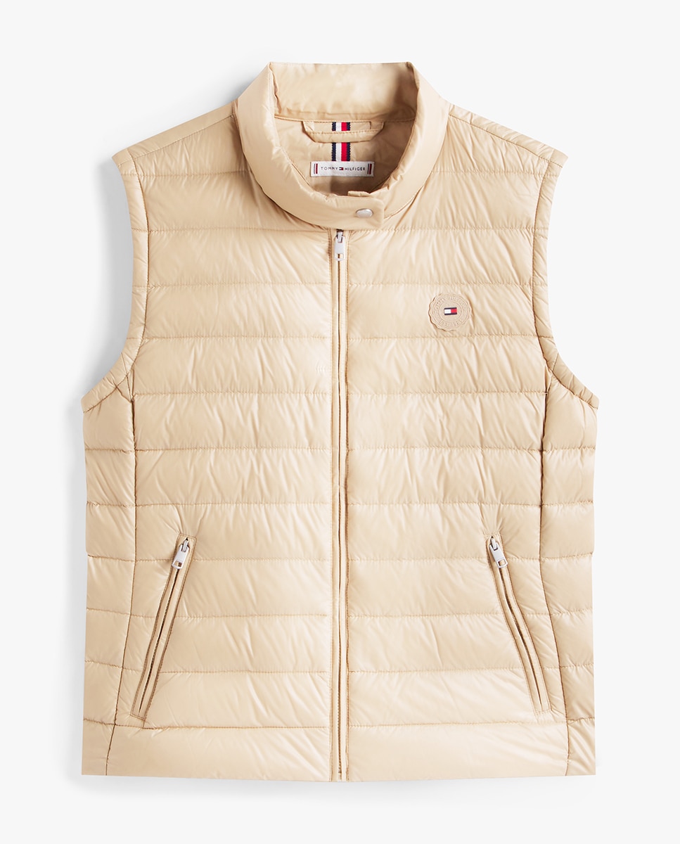 Colete Acolchoado com Fecho de Correr Bege-6