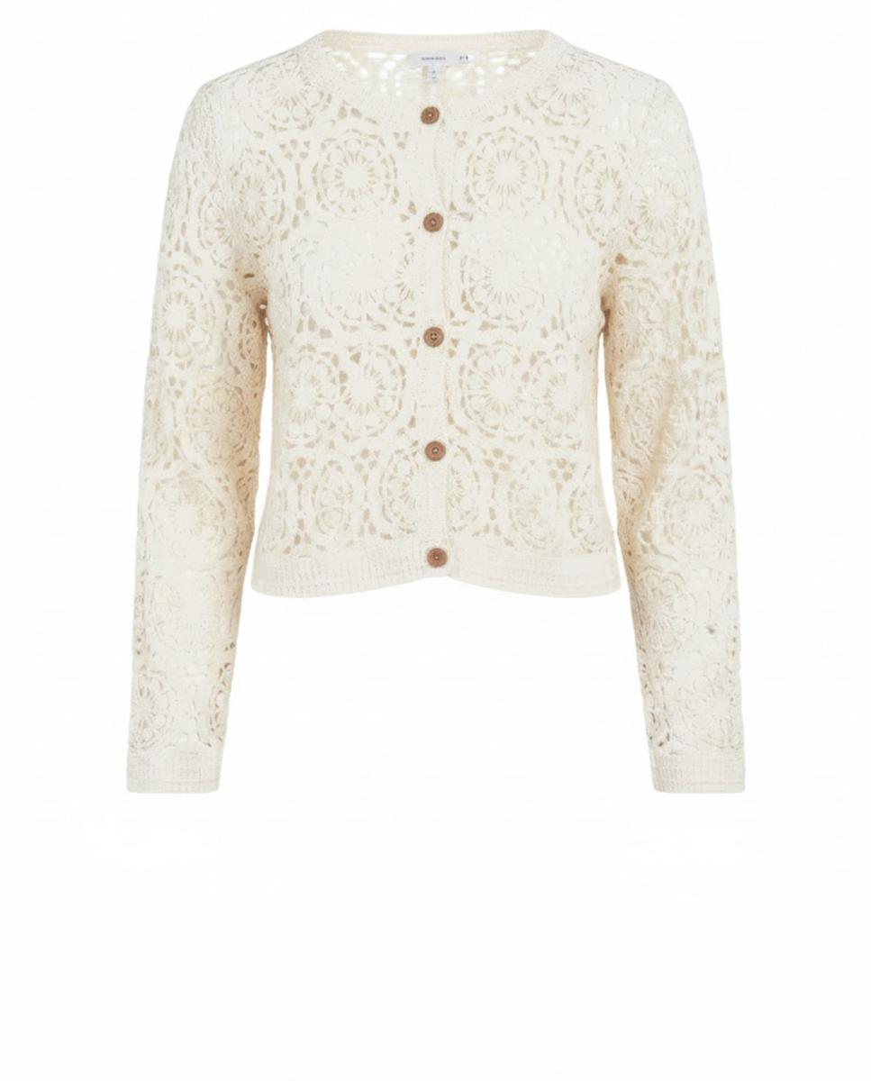 Cardigan de Malha com Decote Redondo e Manga Comprida Creme-5