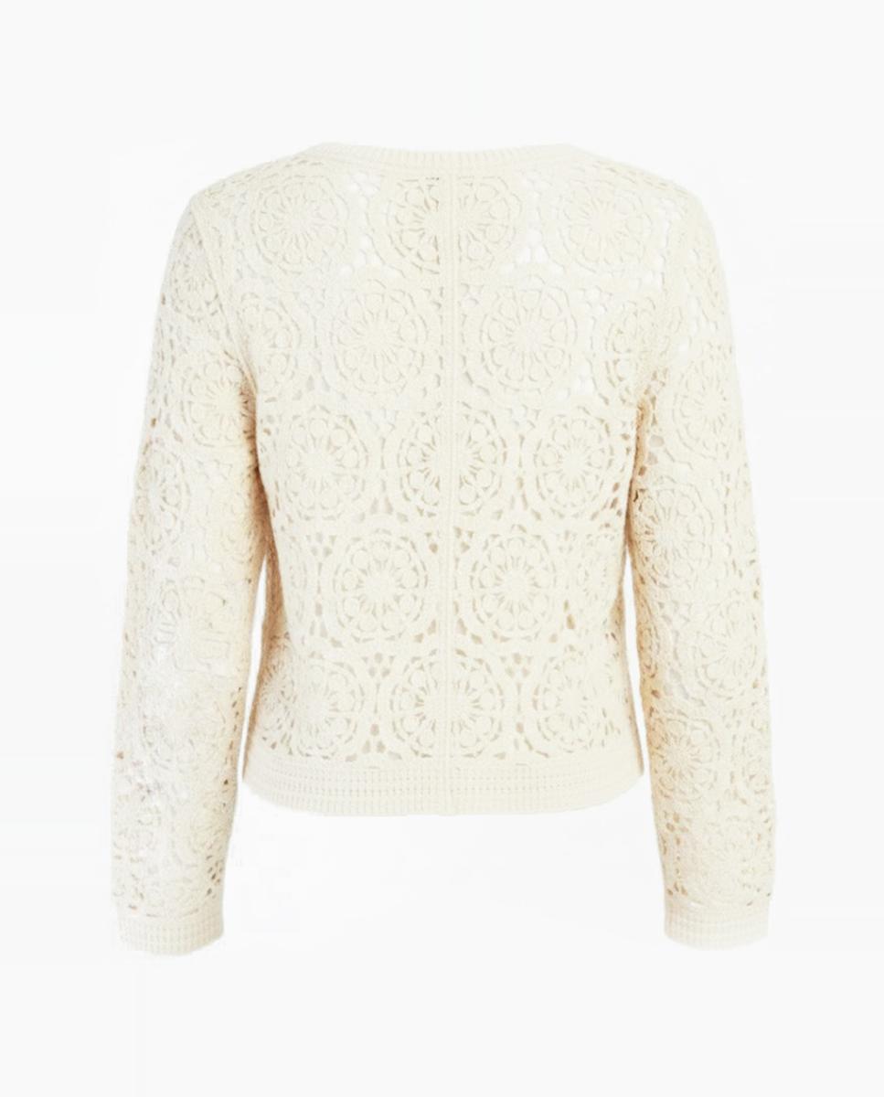 Cardigan de Malha com Decote Redondo e Manga Comprida Creme-6