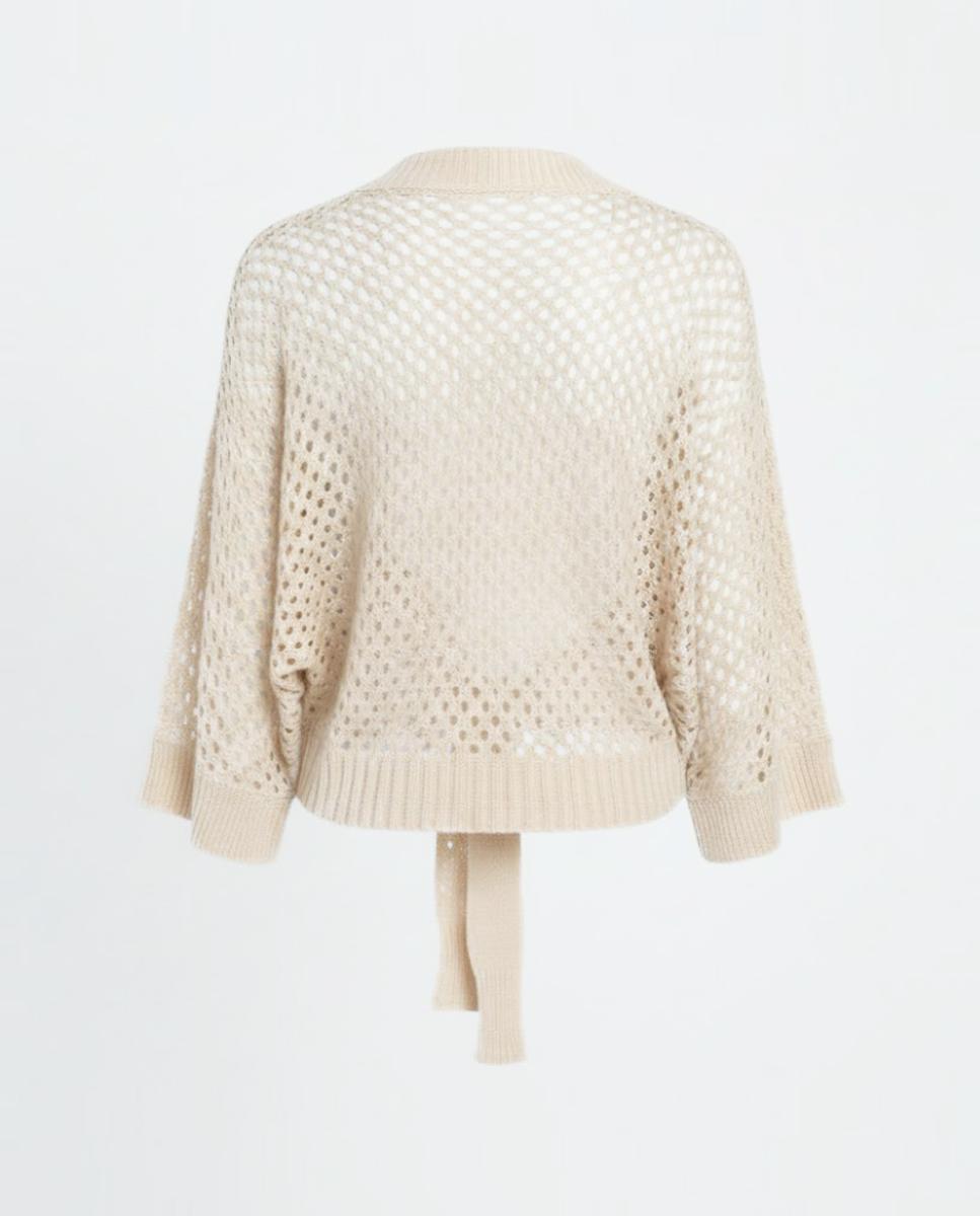 Cardigan de Malha com Manga Curta. Cru-6