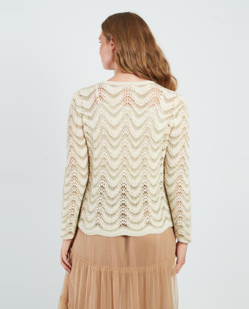 Cardigan de Malha com Decote Redondo e Manga Comprida Cru-3