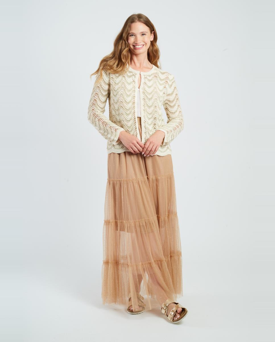 Cardigan de Malha com Decote Redondo e Manga Comprida Cru-6