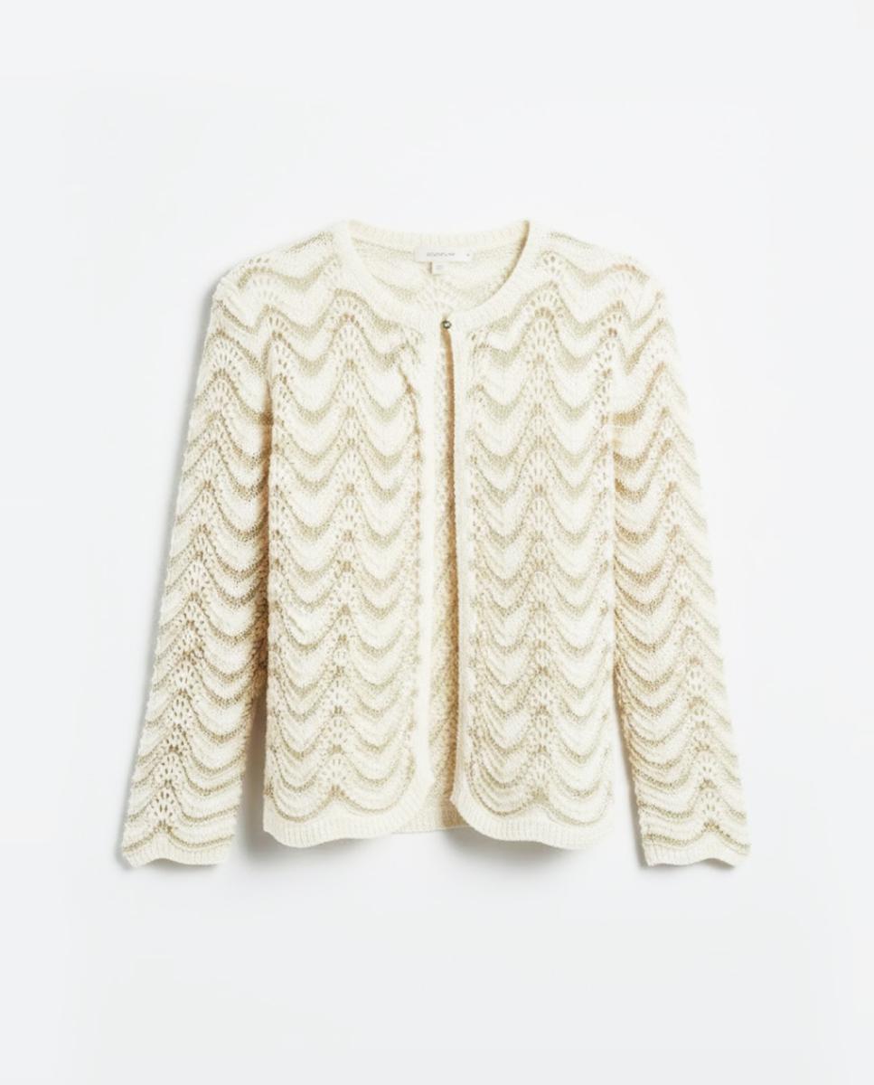 Cardigan de Malha com Decote Redondo e Manga Comprida Cru-4