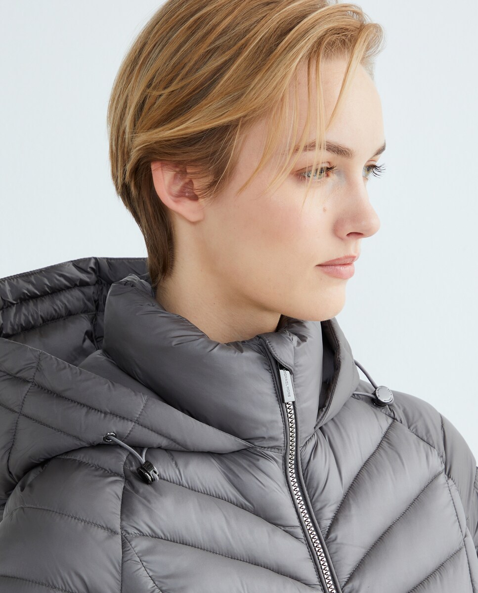 Blusão Acolchoado Comprido Fechado com Fecho de Correr Verde-militar-3