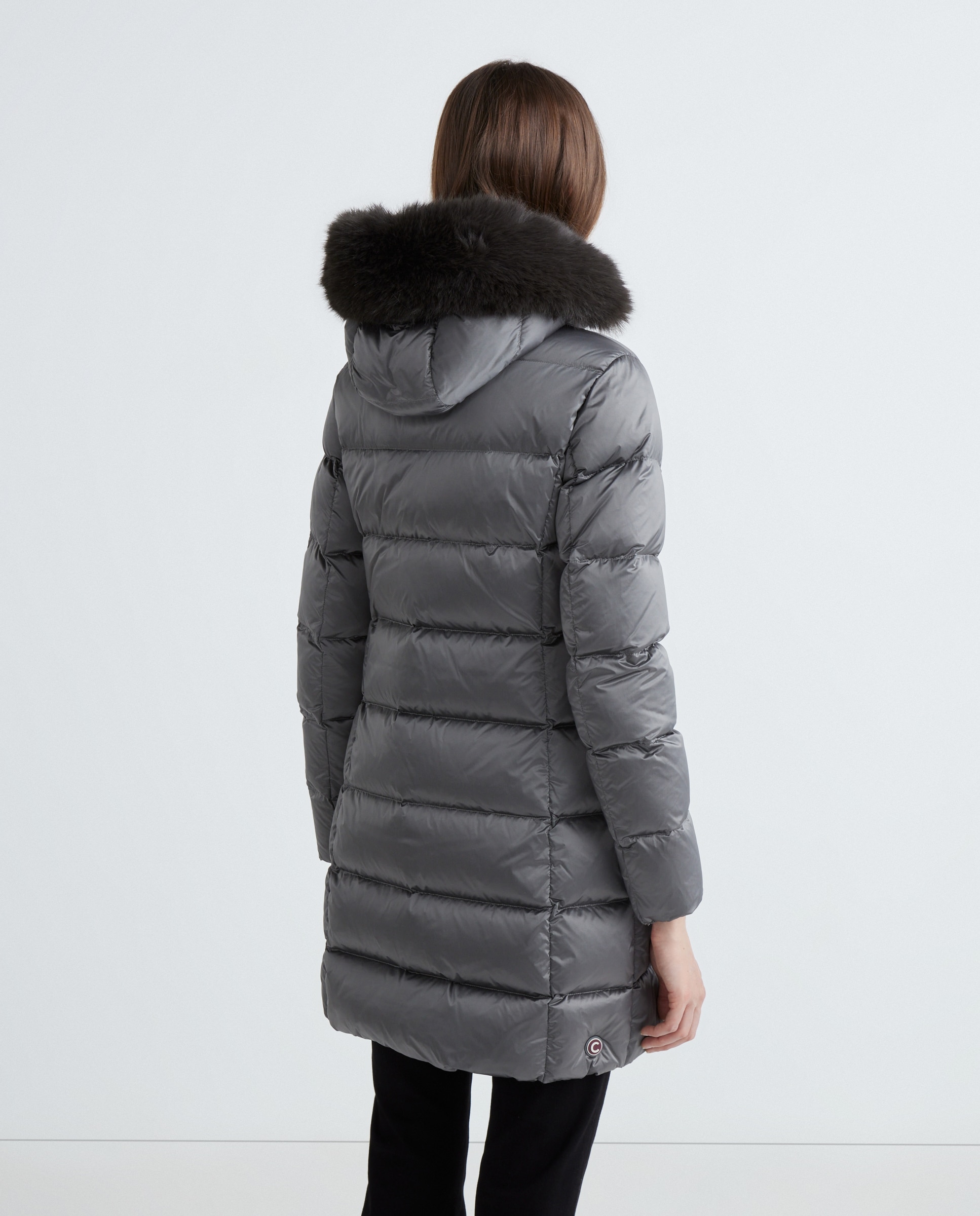 Sobretudo 3/4 de Penugem com Capuz e Pelo Sintético Cinzento-claro-3