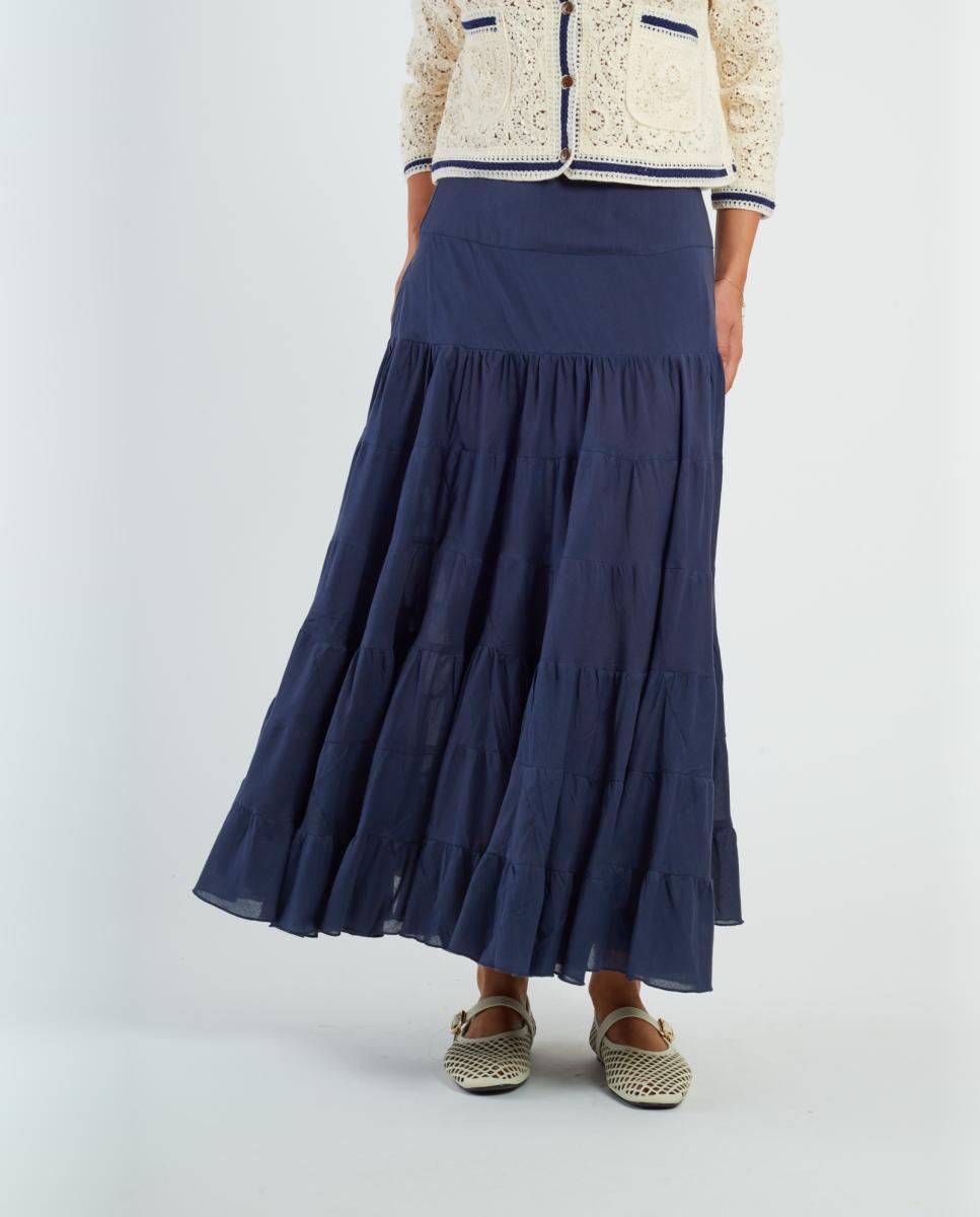 Saia Comprida Relaxed com Folhos Azul-marinho-2