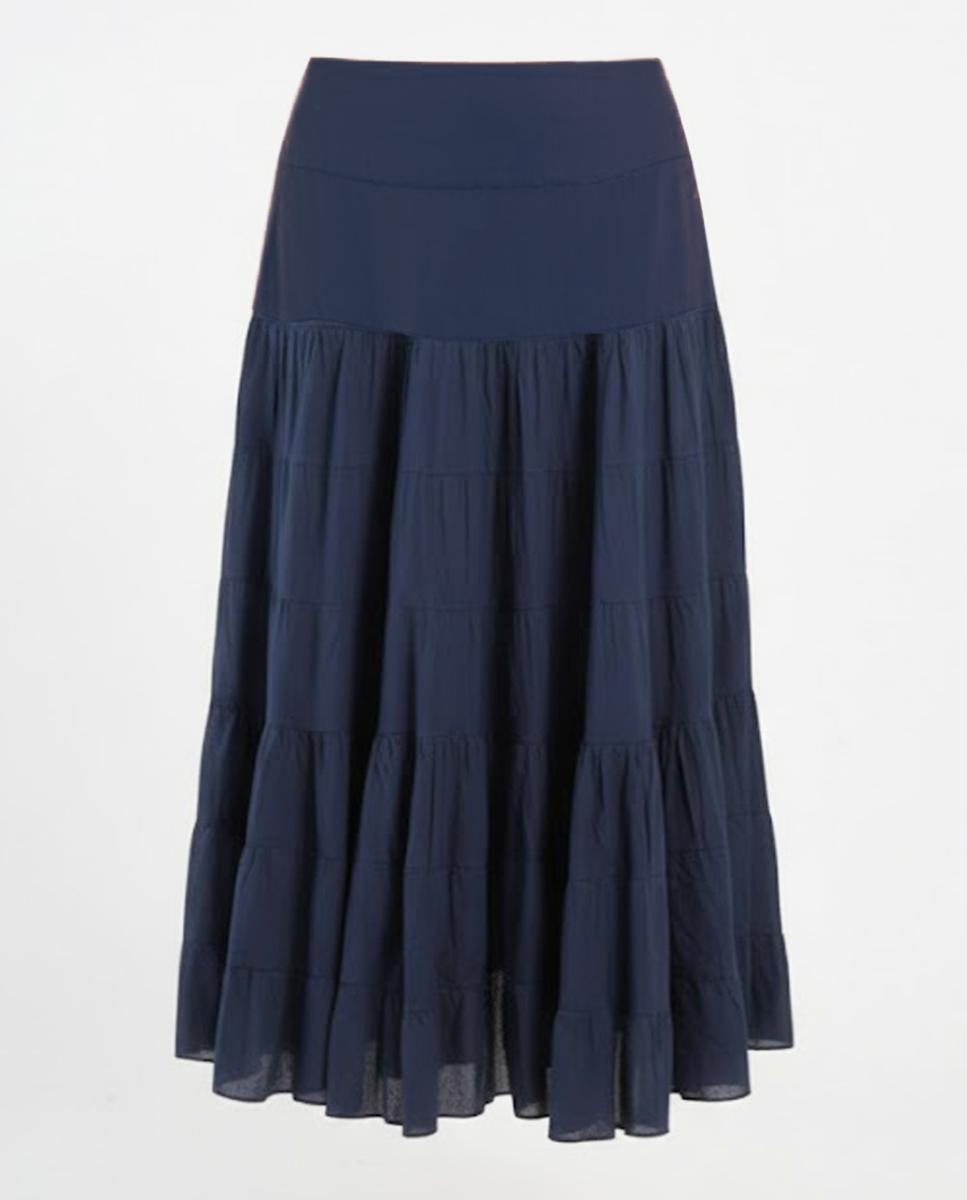Saia Comprida Relaxed com Folhos Azul-marinho-5