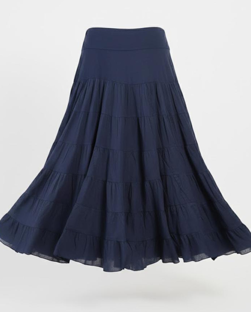 Saia Comprida Relaxed com Folhos Azul-marinho-6