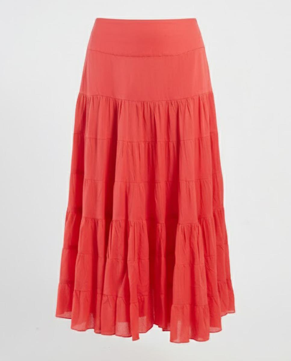 Saia Comprida Relaxed com Folhos Coral-5