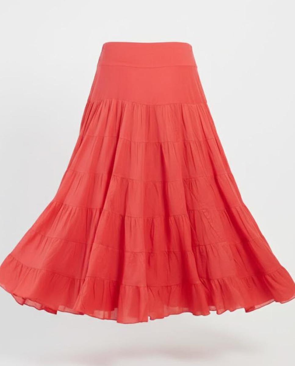 Saia Comprida Relaxed com Folhos Coral-6