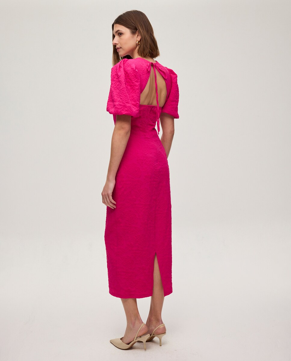 Vestido Midi com Decote nas Costas Rosa-2