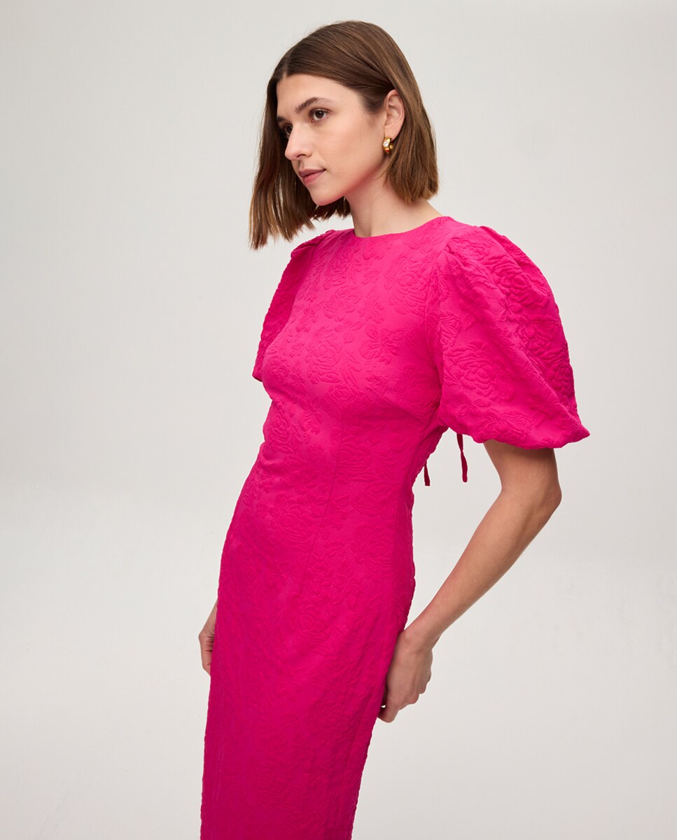 Vestido Midi com Decote nas Costas Rosa-3