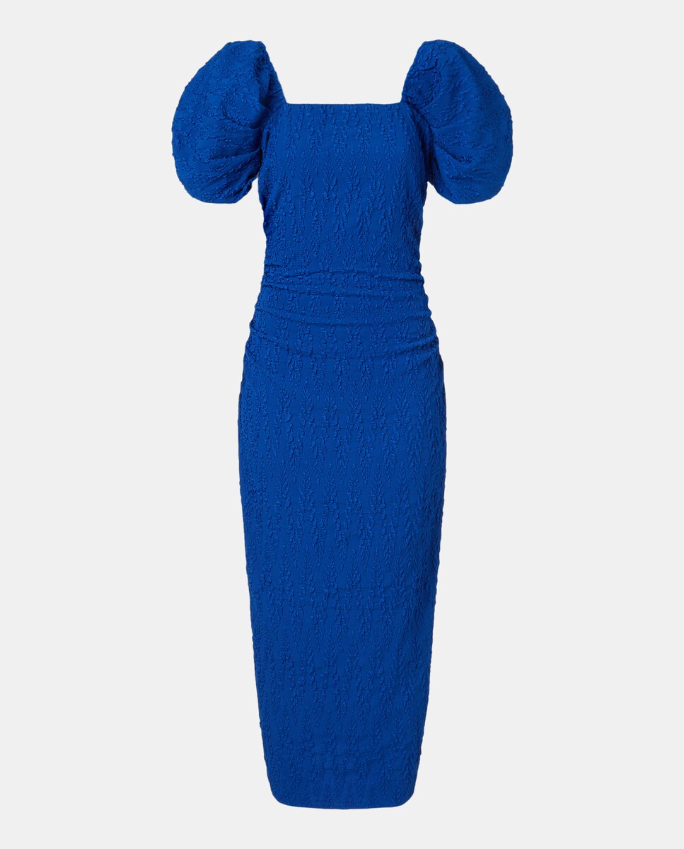 Vestido midi com manga curta Azul-6