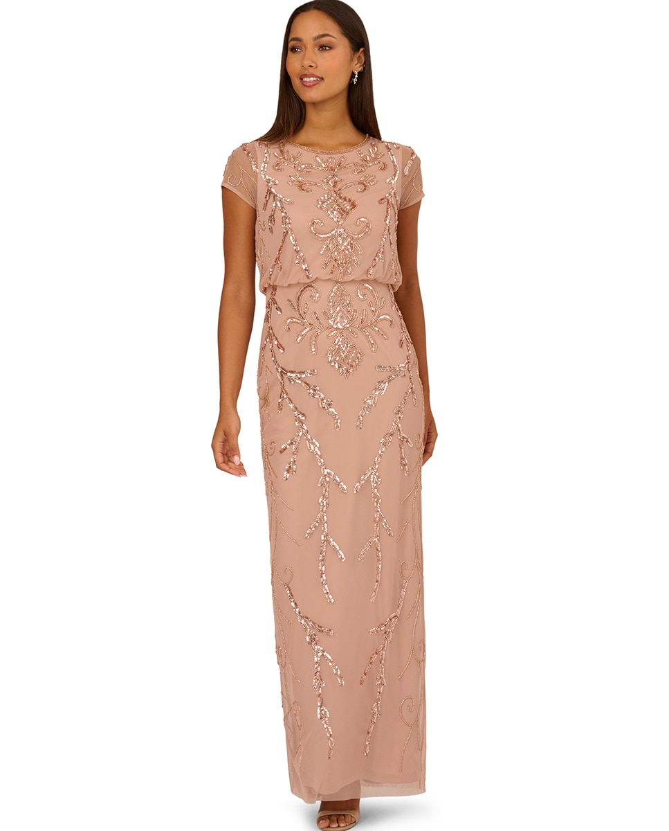Adrianna Papell - Vestido largo cazadora de cuentas.