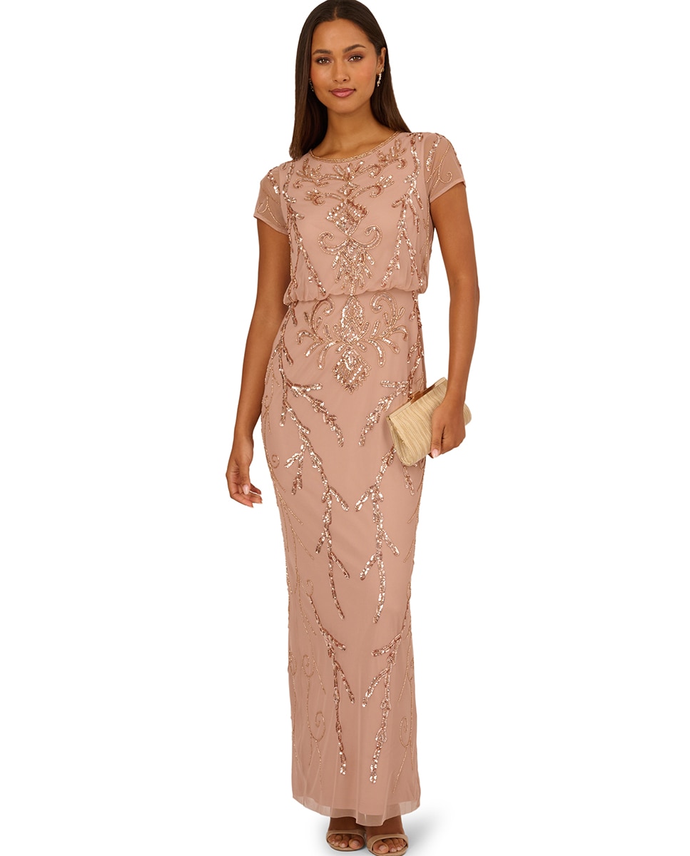Vestido Comprido Tipo Blusão de Contas Rosa-4