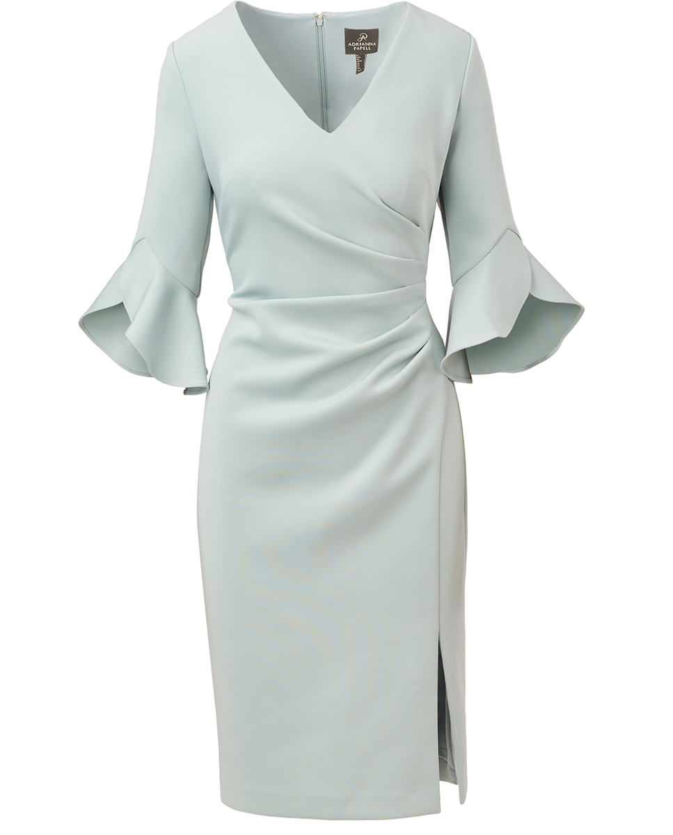 Vestido Midi Envolvente Sintético de Mergulho Verde Água-5