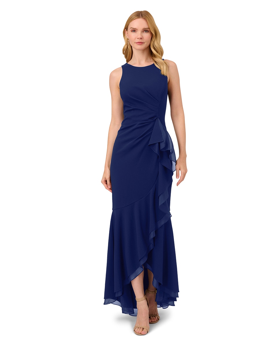 Imagem 0 de Vestido Halter de Crepe com Folhos