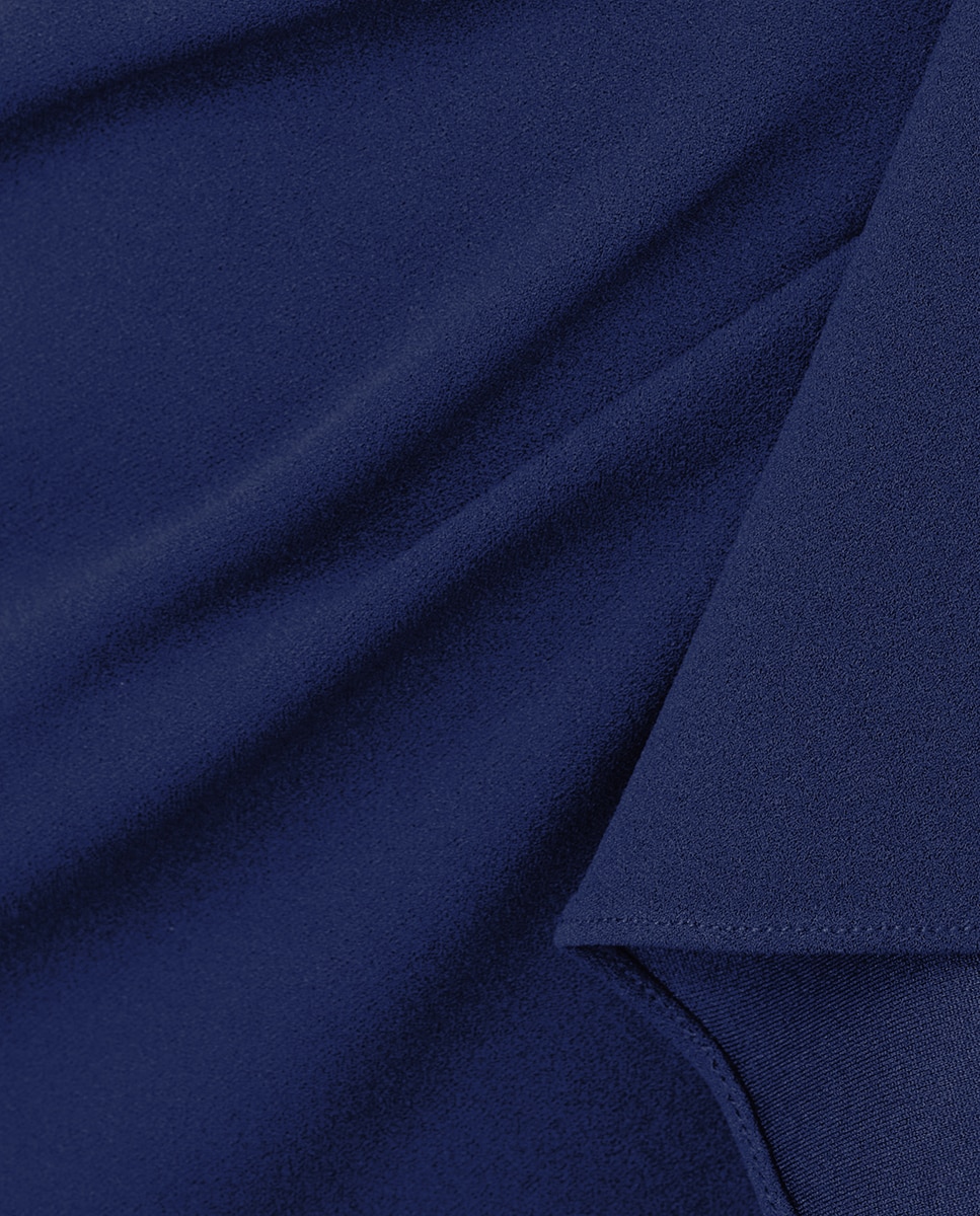 Vestido Halter de Crepe com Folhos Azul-marinho-5