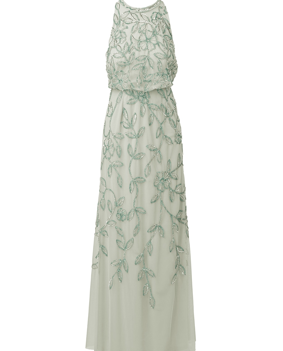 Vestido Comprido com Contas e Blusão Verde Água-5