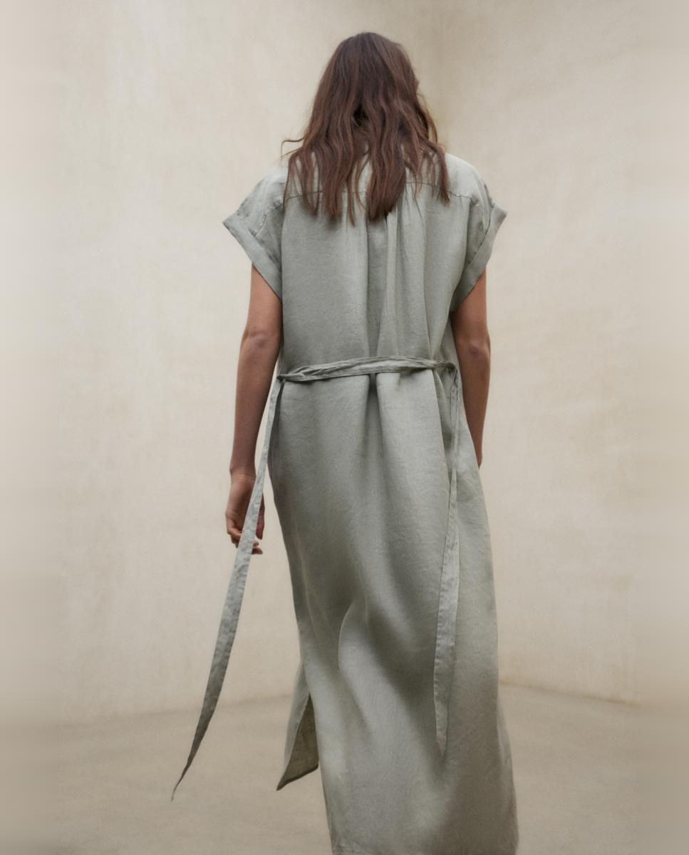 Vestido largo de mujer de lino relaxed fit - Ecoalf - Verde claro Verde claro-2