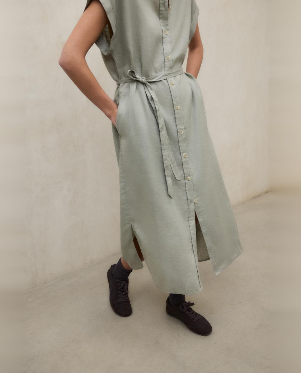 Vestido largo de mujer de lino relaxed fit - Ecoalf - Verde claro Verde claro-3