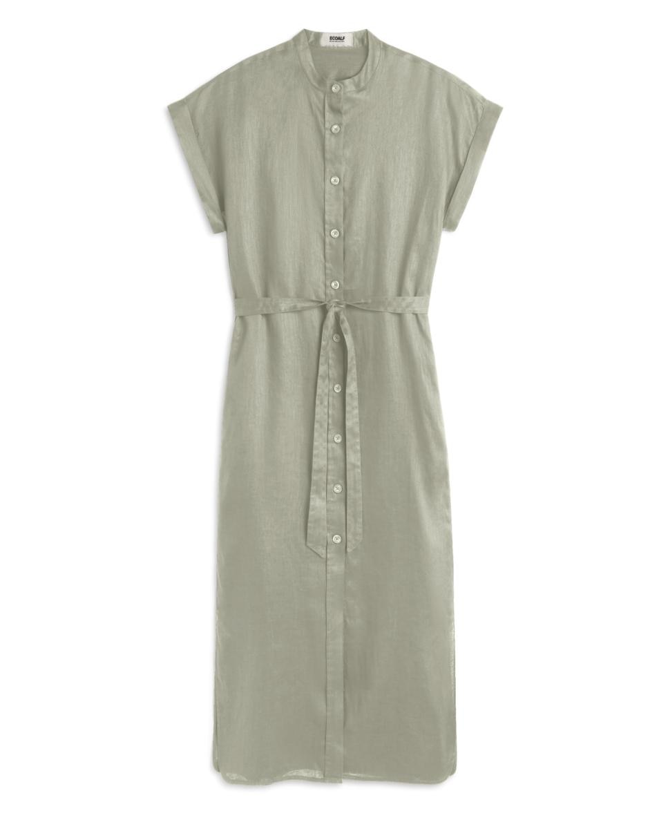Vestido largo de mujer de lino relaxed fit - Ecoalf - Verde claro Verde claro-4