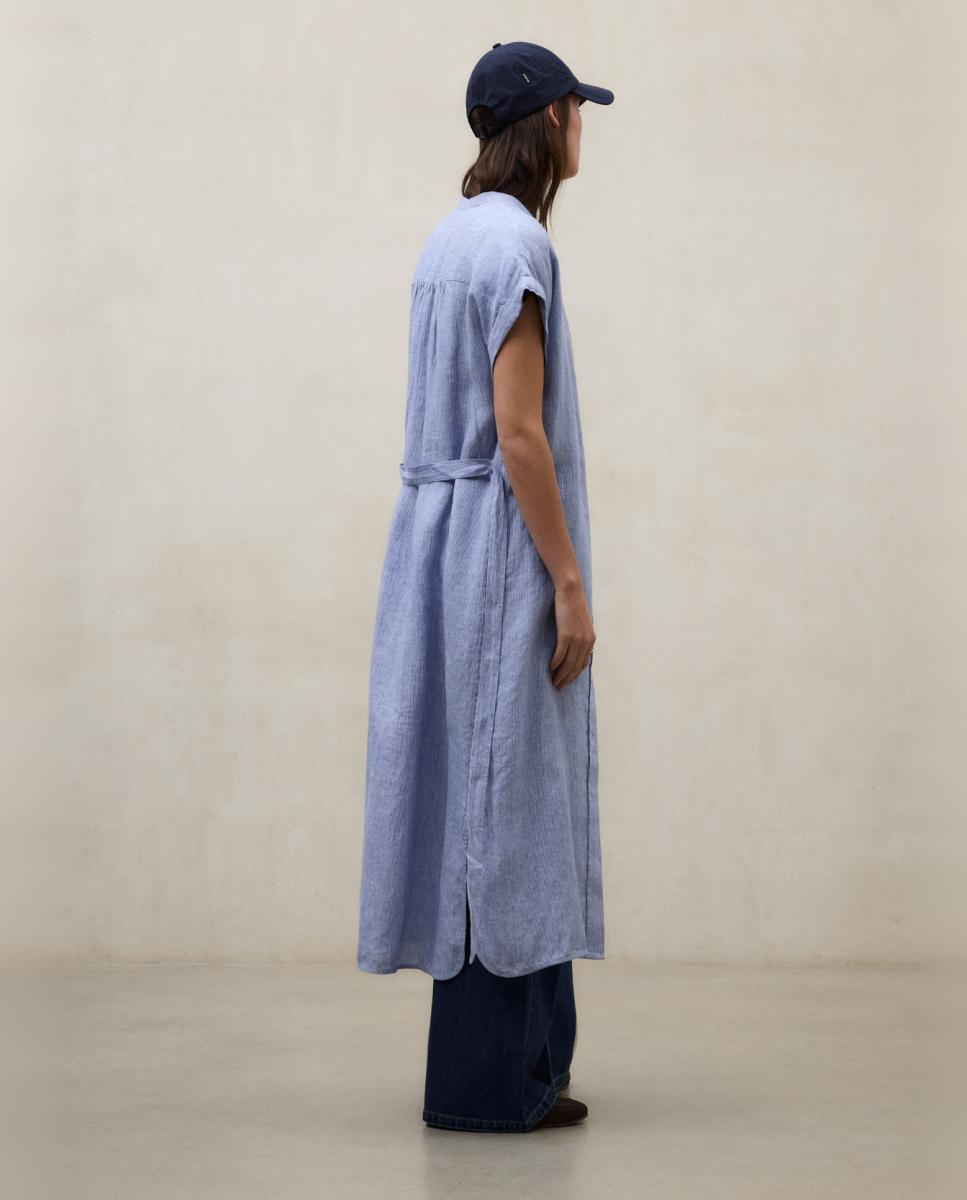 Vestido Comprido de Linho Relaxed Fit Azul-claro-2