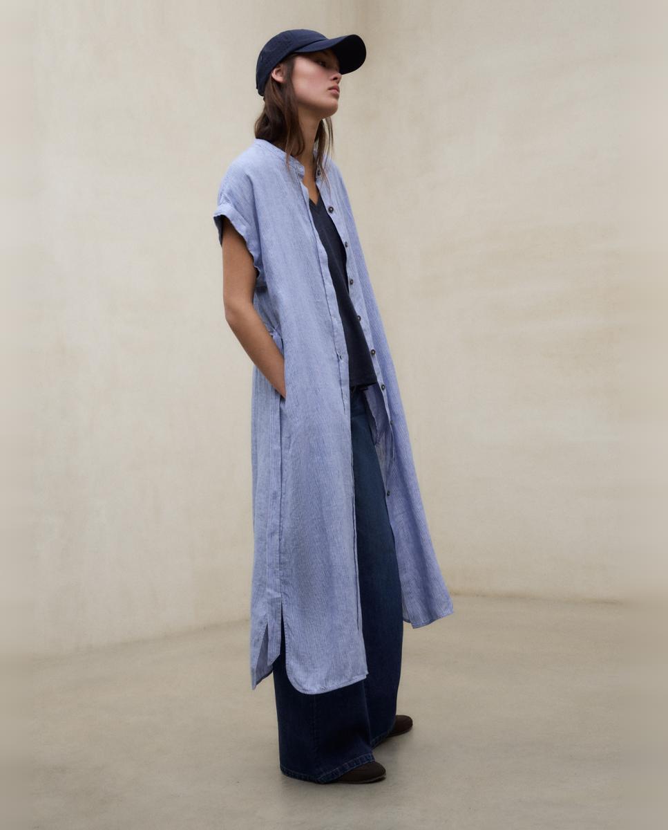 Vestido Comprido de Linho Relaxed Fit Azul-claro-3
