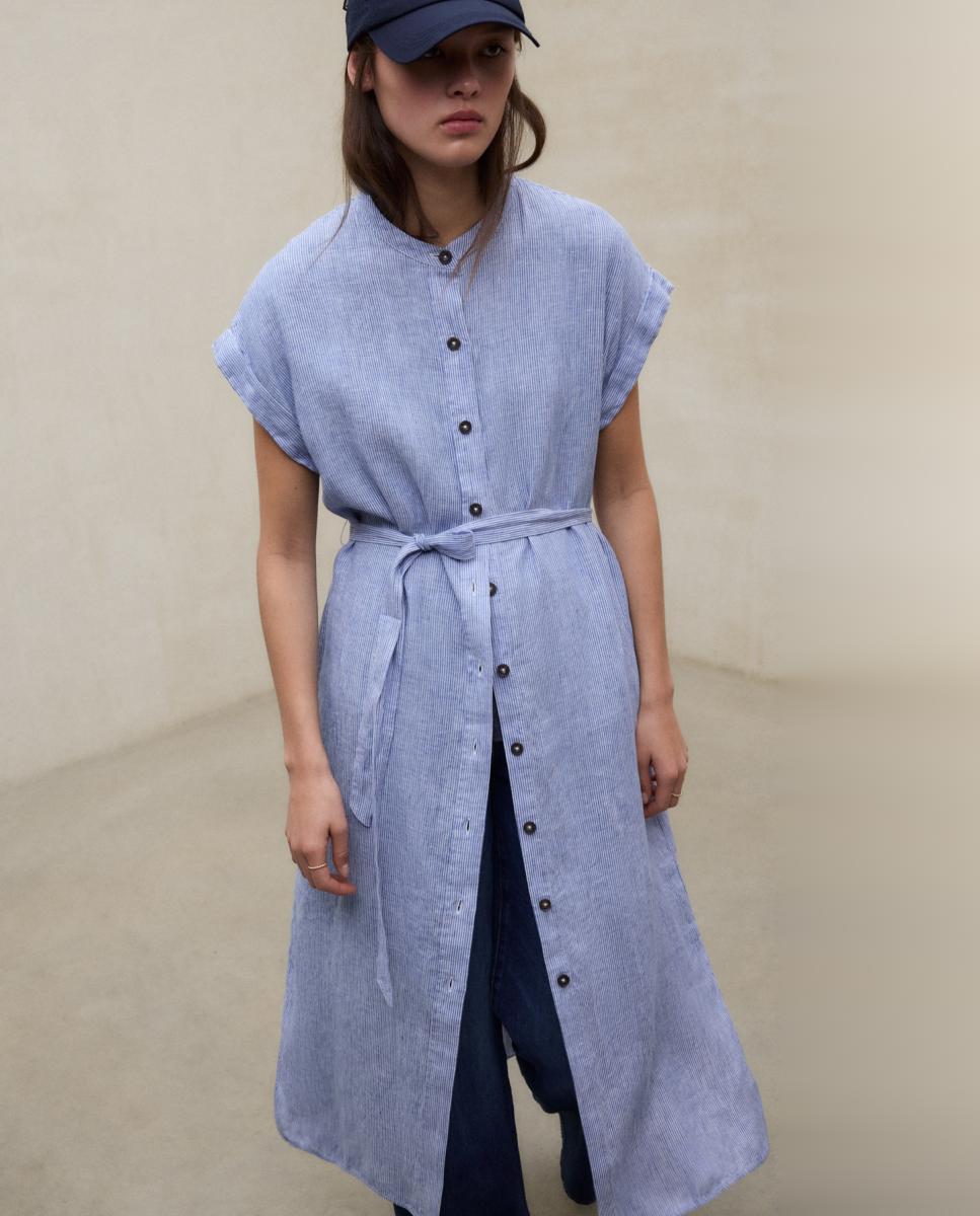 Vestido Comprido de Linho Relaxed Fit Azul-claro-5