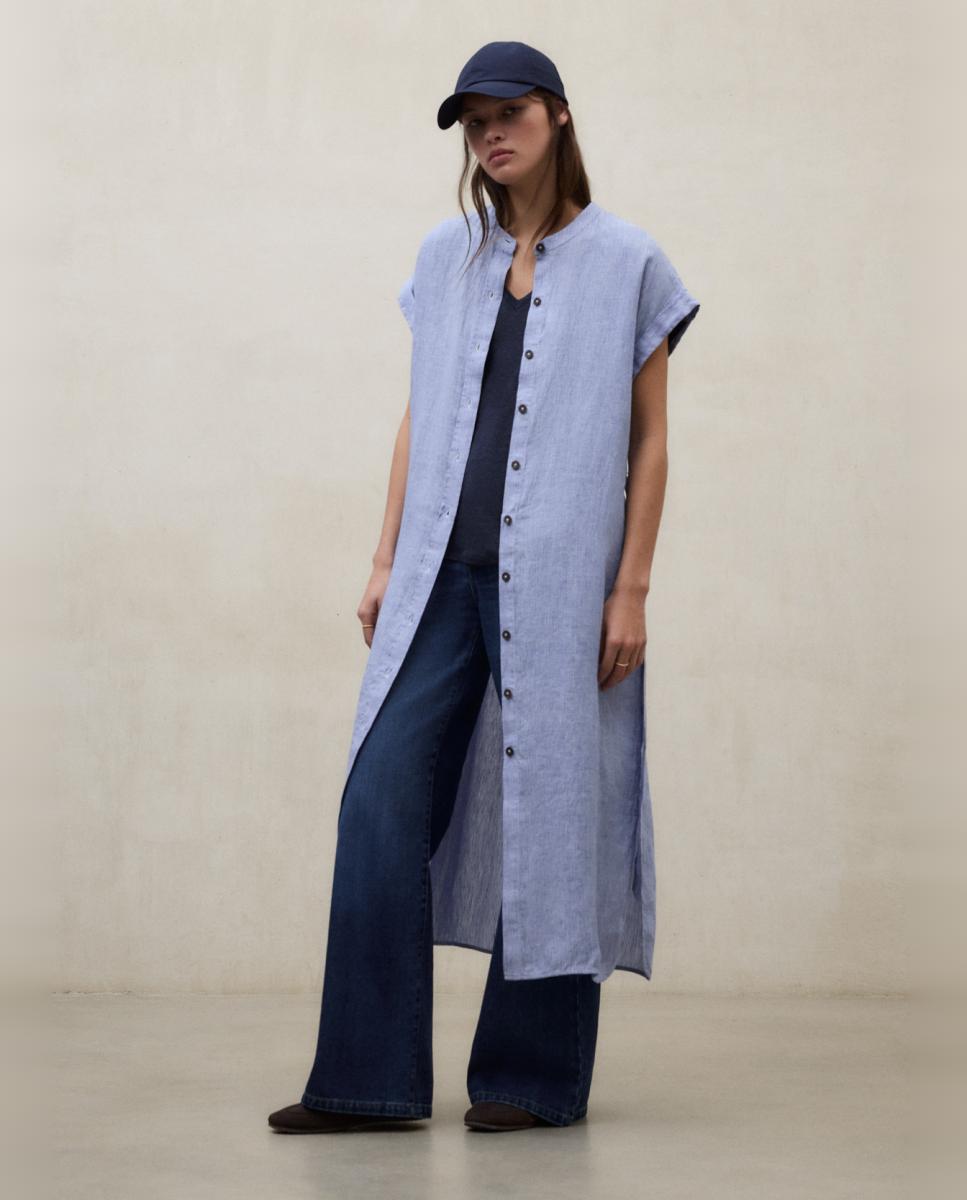 Vestido Comprido de Linho Relaxed Fit Azul-claro-6