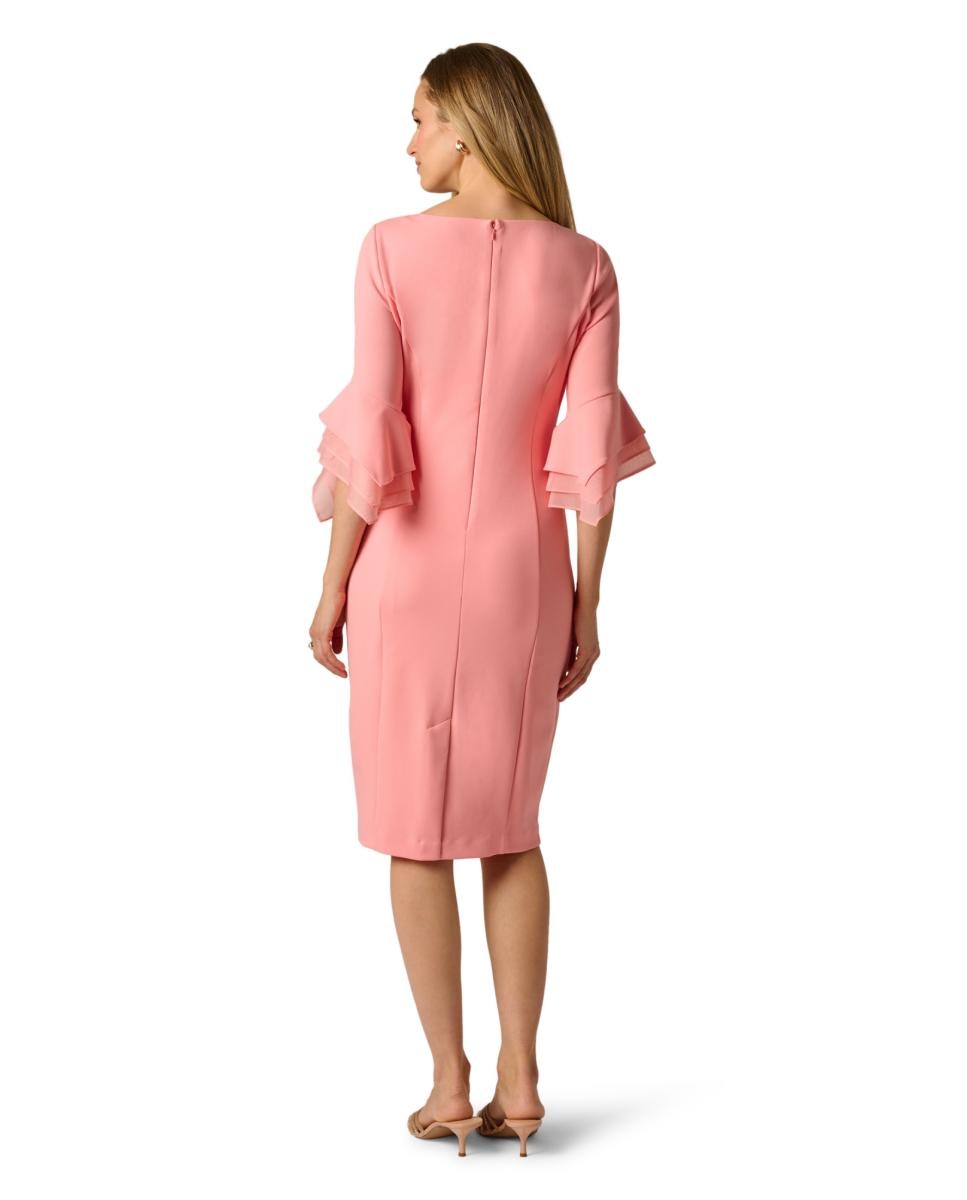 Vestido de Malha com Mangas Escalonadas e em Crepe Coral-2