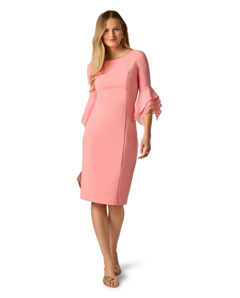Vestido de Malha com Mangas Escalonadas e em Crepe Coral-3