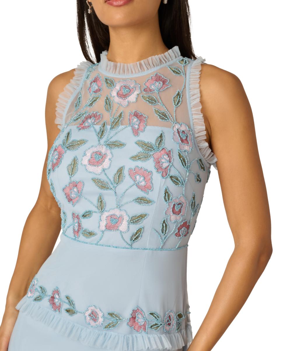 Vestido midi com folhos Azul-claro-2