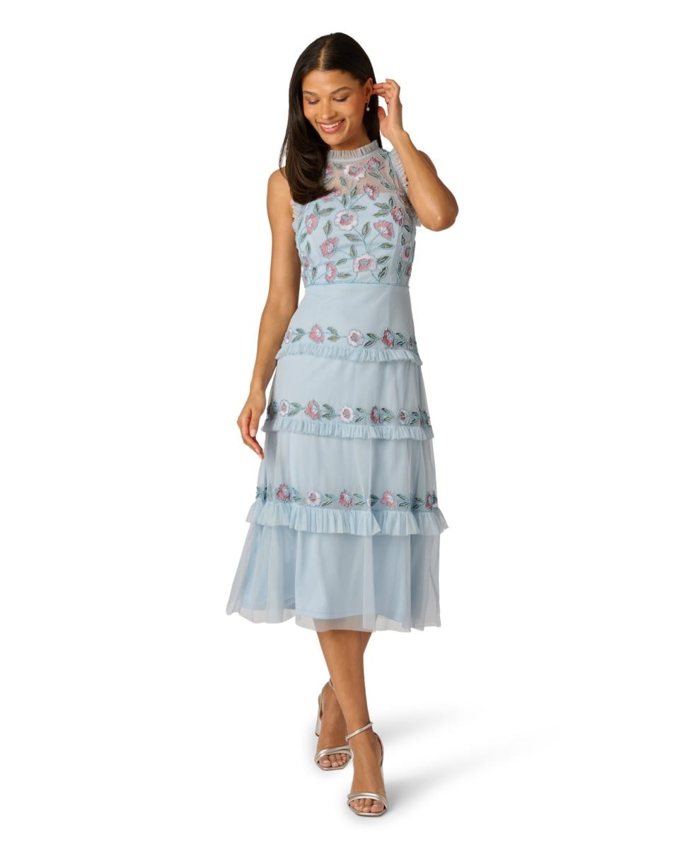 Vestido midi com folhos Azul-claro-3
