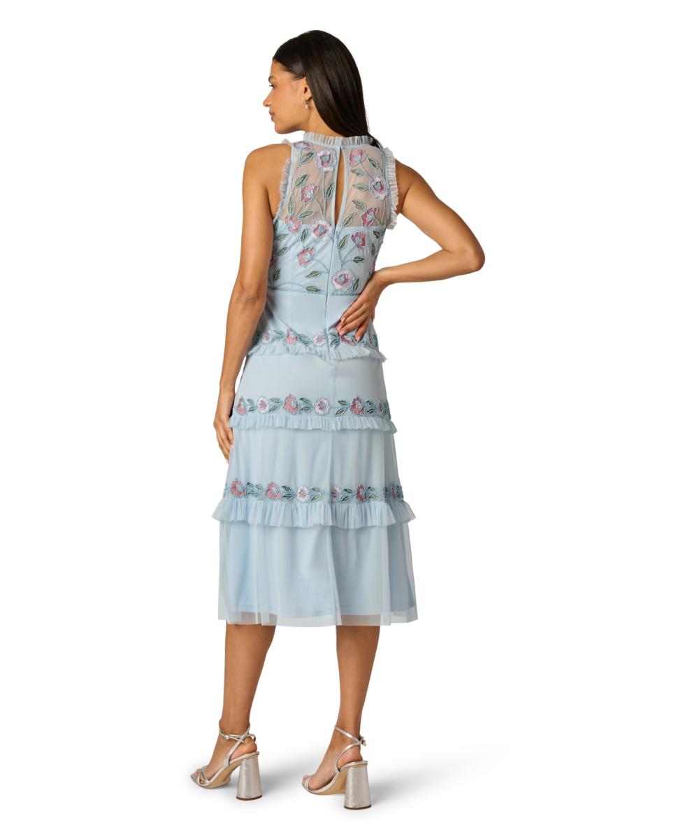 Vestido midi com folhos Azul-claro-4